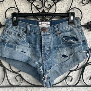 One Teaspoon Light Blue Distressed Jean Shorts